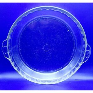 Pyrex #229 Clear Ruffled Scalloped Edge Glass Pie Dish Plate Handles 9.5" VTG